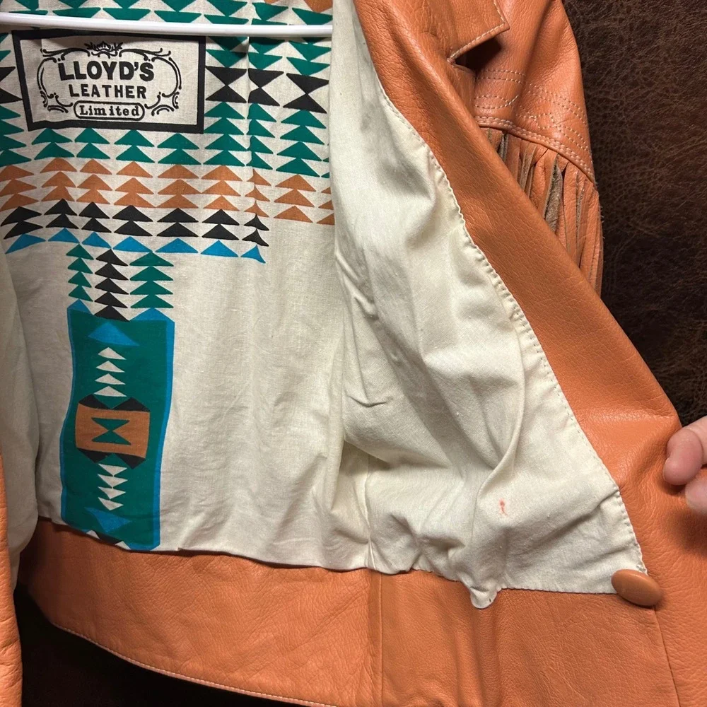 Lloyd's Leather Vintage Tassel Beaded Embroidered Lt Orange Short Jacket Small
